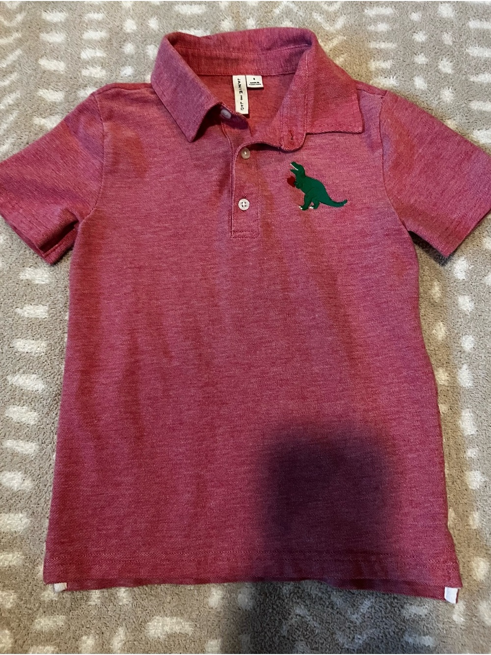 Janie and Jack Maroon Polo with Green Dino Patch